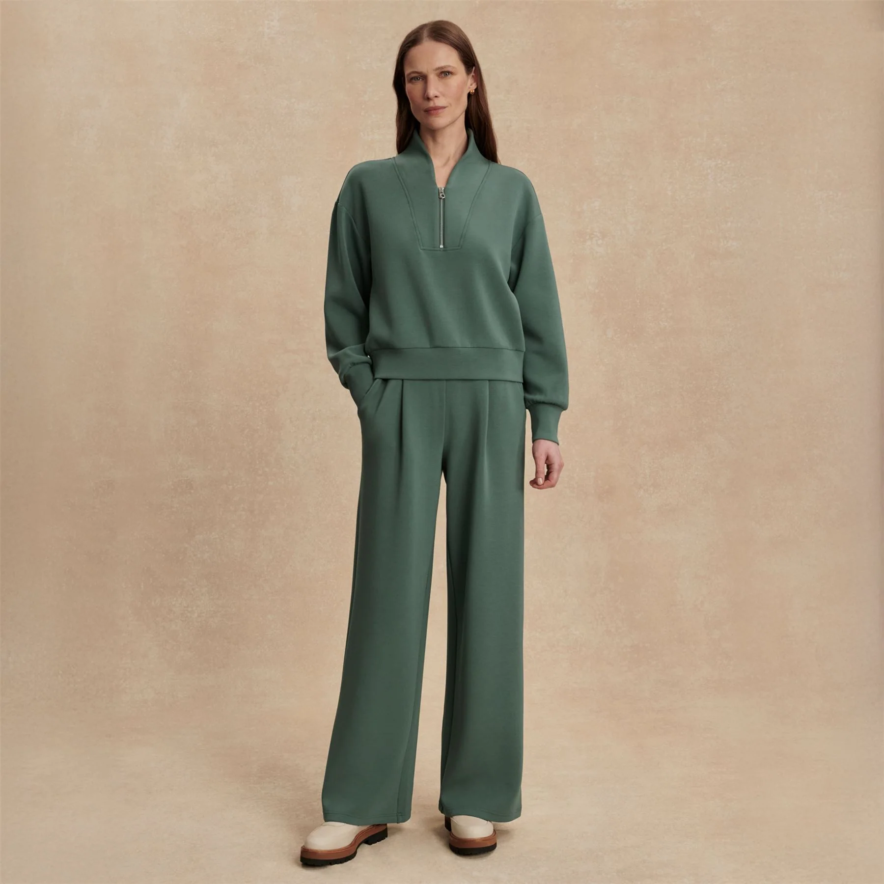 The Extra Wide Leg 29.5 Inch Trousers Dark Forest - Image 3
